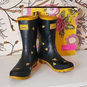 Joules wellies rainboot gold bees black sz 8US